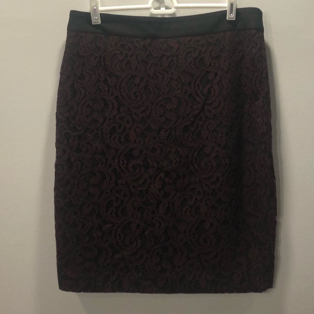 LOFT Wine Lace Pencil Skirt